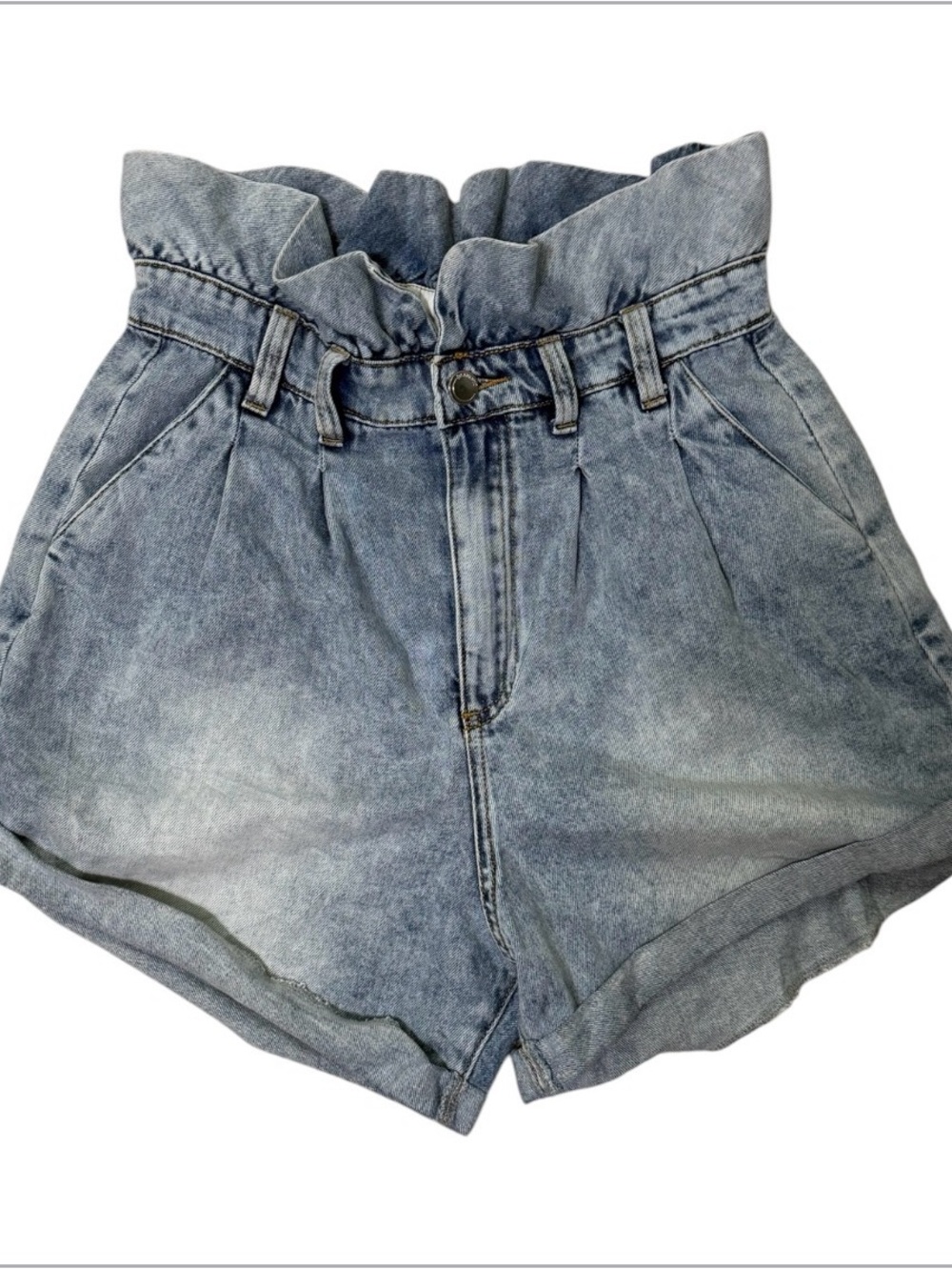 Blank NYC High-Rise Paperbag Denim Shorts - Light Blue